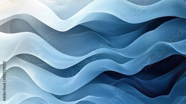 Fototapeta An abstract image featuring flowing waves in shades of blue and white, creating a sense of movement and depth.