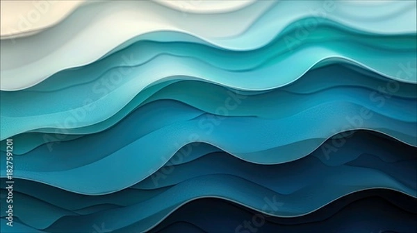 Fototapeta An abstract image featuring layered, flowing waves in various shades of blue and teal. The design creates a sense of depth and movement.