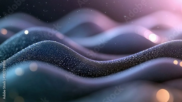 Fototapeta An abstract image of textured waves with glitter and bokeh effects in a dark, dreamy setting.