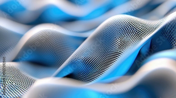 Fototapeta Close-up of a textured, abstract surface with a wavy pattern and a dotted texture, in shades of blue and white. The image has a soft focus and a sense of depth.