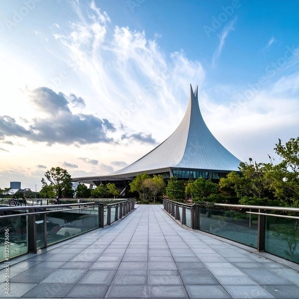 Fototapeta Modern Architecture and Skywalk at Sunset.