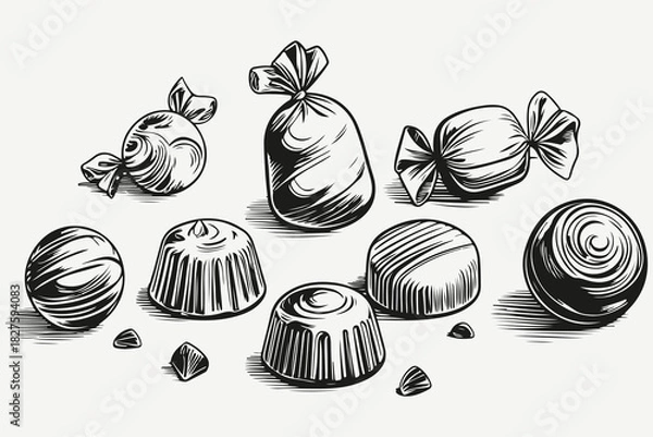 Fototapeta chocolate candies sketch illustration vector