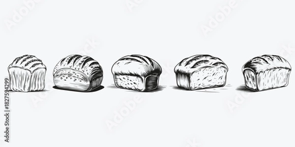 Fototapeta loaf of bread sketch illustration vector set