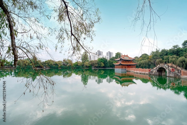 Obraz Yiluo Lake is a plateau lake in Baoshan, Yunnan, China.