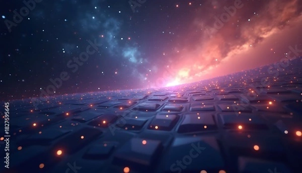 Fototapeta Intergalactic Abstract Formation Of Starlit Vibrant Geometric Layers