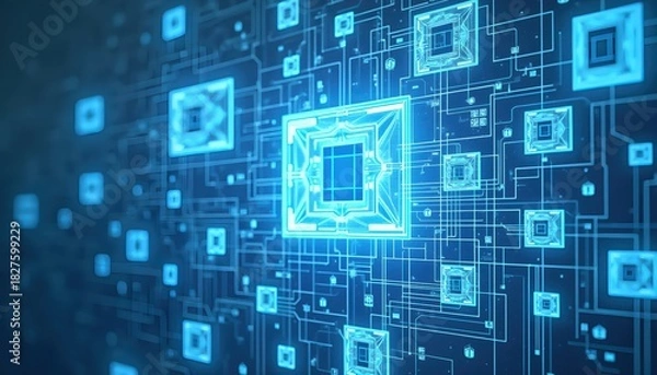 Fototapeta Futuristic Blueprint Geometry With Intricate Transparent Square Layers