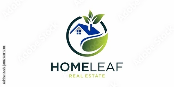 Fototapeta home leaf logo vector, white background