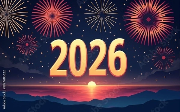 Fototapeta 2026 Happy New Year Background Design. Greeting Card, Banner, Poster. Vector Illustration. High quality