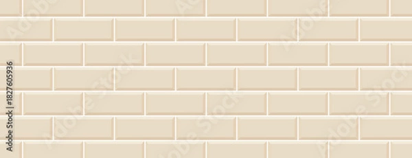 Obraz Illustration of a seamless, light beige subway tile wall, featuring a classic horizontal offset brick pattern with a subtle bevel effect