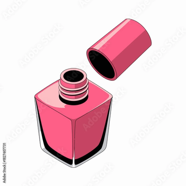 Fototapeta An eye-catching illustration of an open pink nail polish bottle, perfectly capturing the essence of beauty and fashion trends in a modern artistic style.