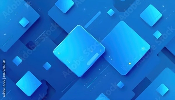 Fototapeta Dynamic Digital Layout Featuring Strong Blue Overlapping Geometry