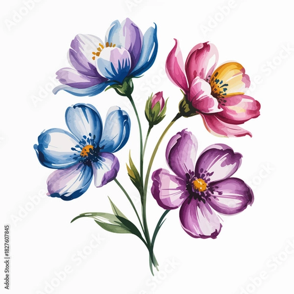 Fototapeta A beautifully crafted illustration showcasing an array of colorful flowers, each with distinct features, representing beauty, nature, and the joy of floral artistry.