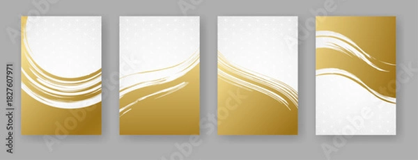 Obraz 筆で描いた金色と白色の和風背景素材のセット