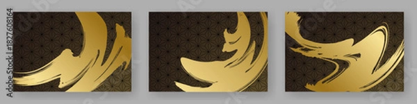 Obraz 筆で描いた金色と黒色の和風背景素材のセット