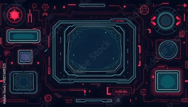 Fototapeta Old-School Tech Composition With Blocky Blue Square Modular Elements