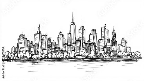 Obraz Amsterdam Skyline 2D Doodle Illustration Front View Black White Isolated Background