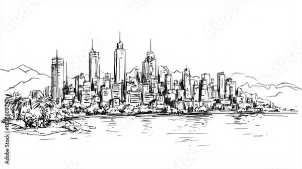 Obraz Beirut Skyline 2D Doodle Illustration Front View Black White Isolated Background