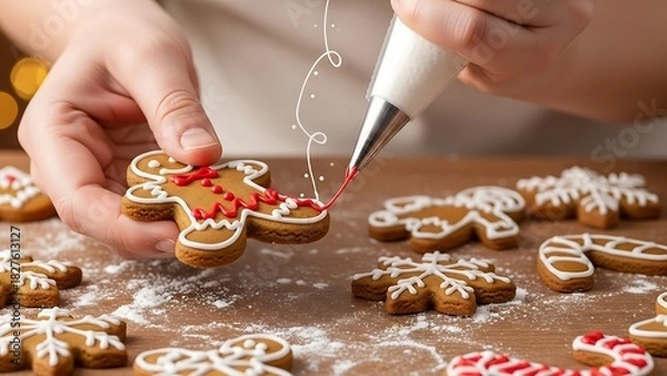 Obraz Decorating Gingerbread Cookies - A Festive Holiday Tradition.