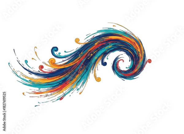 Obraz Abstract Colorful Swirl Brush Stroke Isolated on Black Background with White Speckles Representing Dynamic Art and Movement