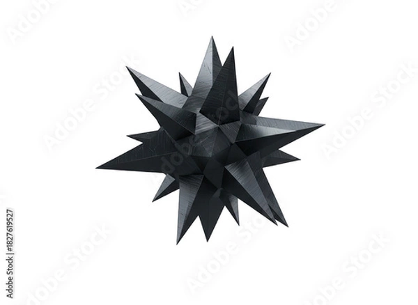 Obraz Abstract Dark Gray 3D Geometric Starburst Object with Sharp Spiky Points Isolated on Black Background Detailed Surface Texture Reflecting Light Minimalist Futuristic Design Element