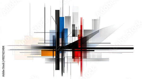 Obraz Abstract Geometric Composition With Primary Colors and Black Lines On White Background