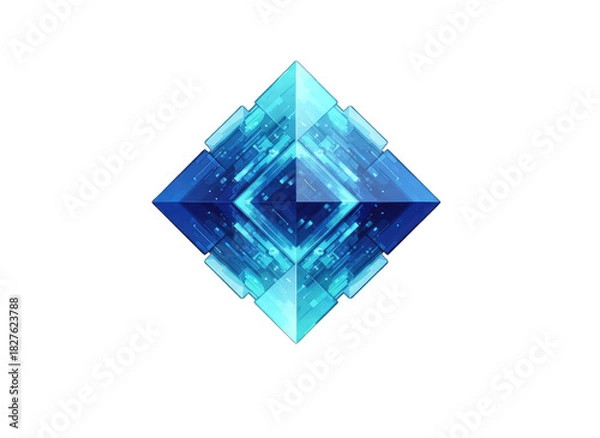 Obraz Abstract Geometric Crystal Structure Glowing with Blue and Cyan Light on Black Background Digital Art