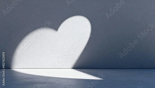 Fototapeta Single Light Source Casting Heart Shaped Shadow on Minimalist Surface for Modern Design and Artistic Presentation