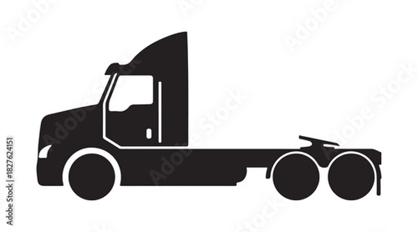 Fototapeta Truck tractor graphic. Trunk automobile. Black shadow. Lateral view. Vector straightforward flat illustration. The separate object on a white surface. Isolate