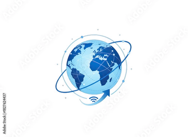 Obraz Abstract Globe Network Connections and Digital Data Streams Circling Earth Representation Blue Planet Technology Concept