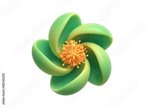 Obraz Abstract Green Flower With Orange Center Isolated on Black Background Smooth Petals Curving Inward Detailed Stamens Smooth Texture Soft Lighting
