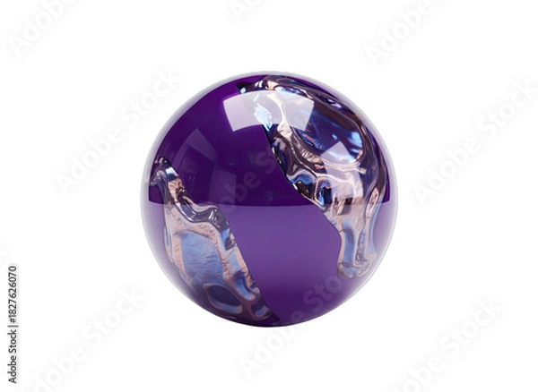 Obraz Abstract Purple Sphere with Metallic Swirls Reflecting Light Isolated on Black Background High Detail 3D Render