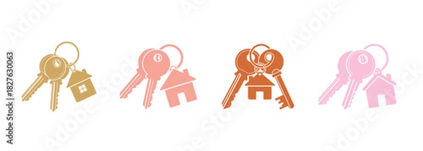 Fototapeta Two keys attached to a house keychain. It's a flat design, thoughtfully layered and organized for simple editing.

