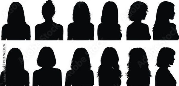 Fototapeta Diverse female silhouette portraits a collection of head and shoulder outlines