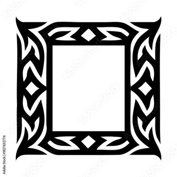 Fototapeta rectangular tribal frame with thick bold shapes and inner cutout patterns