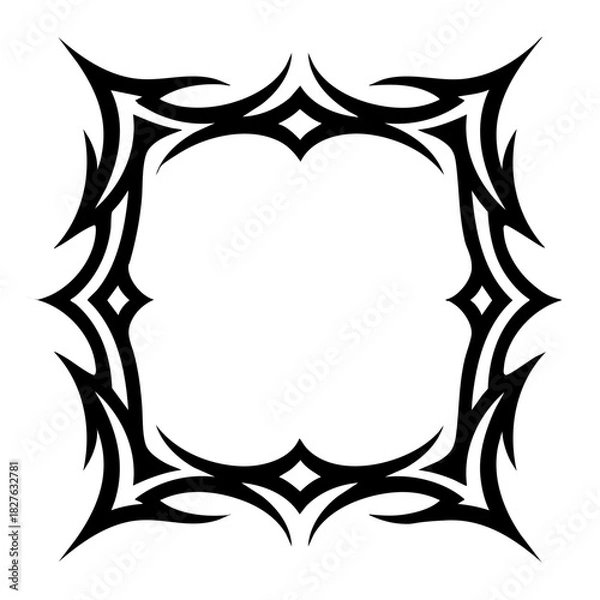 Fototapeta tribal frame with bold angular lines and flowing spikes, symmetrical square layout