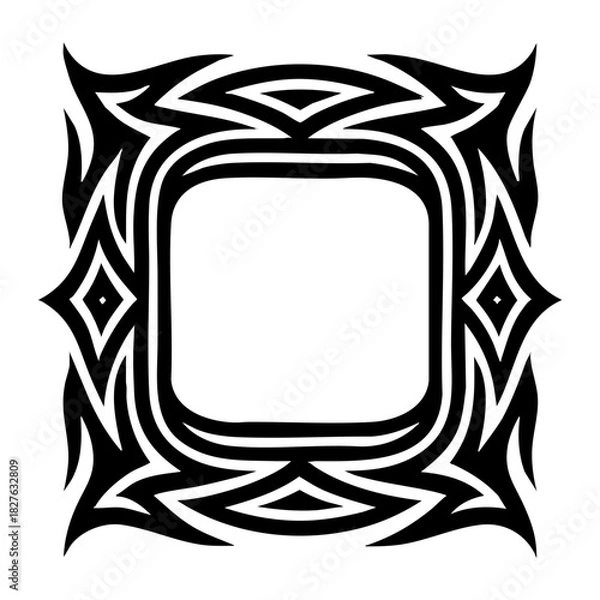 Fototapeta Detailed tribal frame with concentric curved lines and mirrored blade shapes