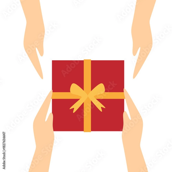 Obraz Hands Giving Red Gift Box Illustration
