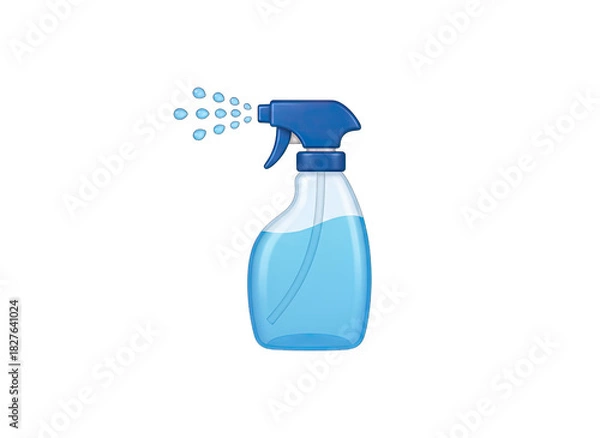 Fototapeta Blue Trigger Spray Bottle Filled with Clear Liquid Spraying Water Droplets Isolated on Transparent Background