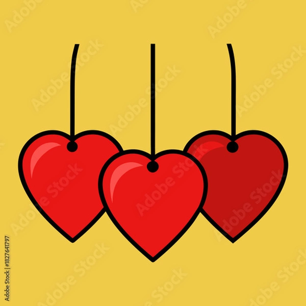 Obraz Hanging heart tags yellow circle vibrant red love vector