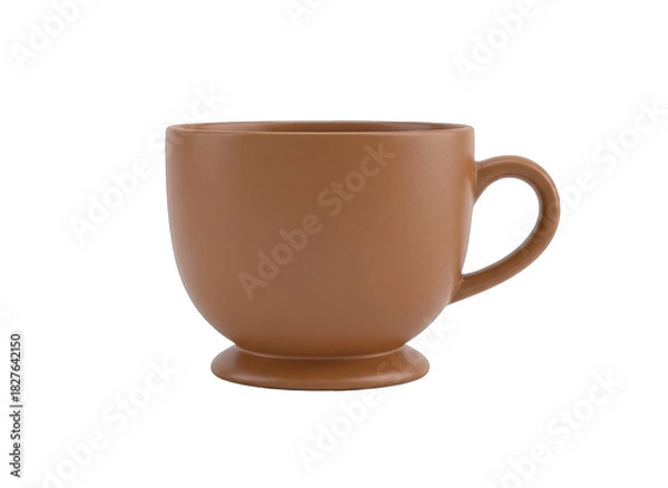 Fototapeta Brown Ceramic Coffee Cup with Handle and Pedestal Base on Transparent Background