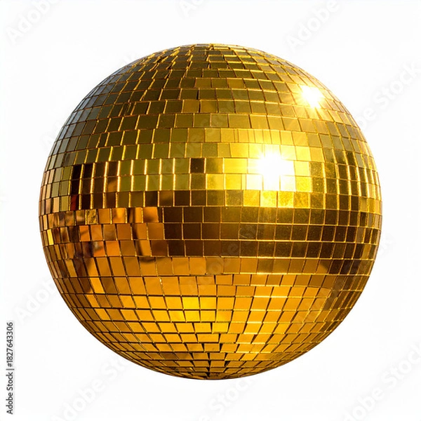 Fototapeta shining golden disco ball with light sparkles isolated on a white background
