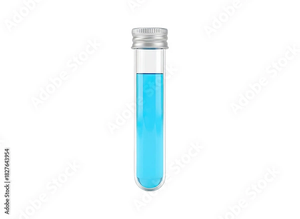 Obraz Clear Glass Test Tube Containing Blue Liquid With Silver Cap Studio Shot Isolated On Black Background