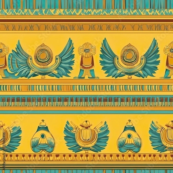 Obraz Yellow Turquoise Egyptian Border Pattern Seamless Tileable Design