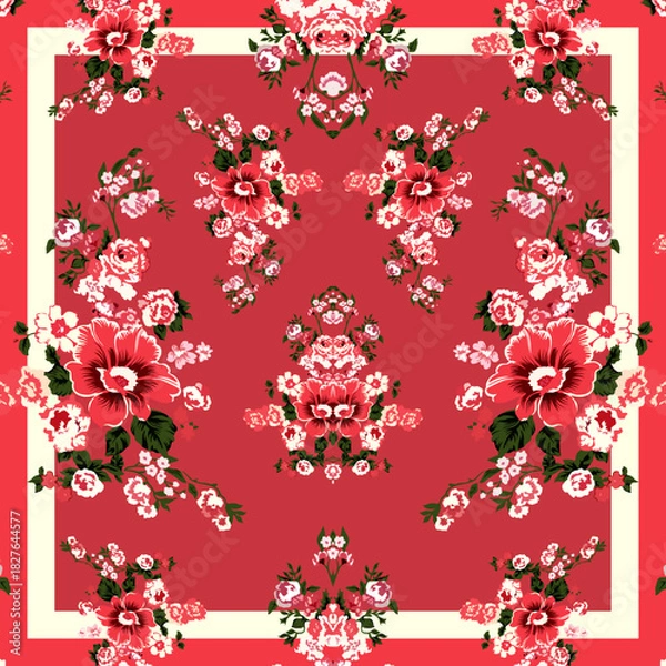 Obraz Vibrant Red Floral Pattern with Elegant White Border