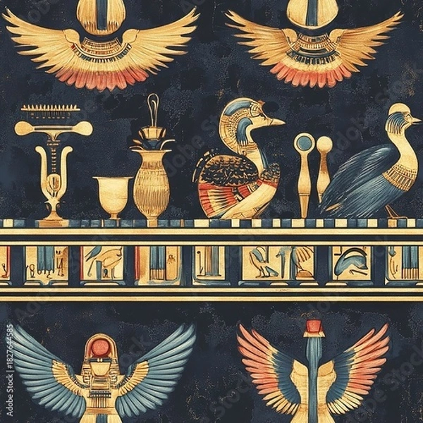 Obraz Egyptian Cartouche Border Seamless Pattern Tileable Royal Frame