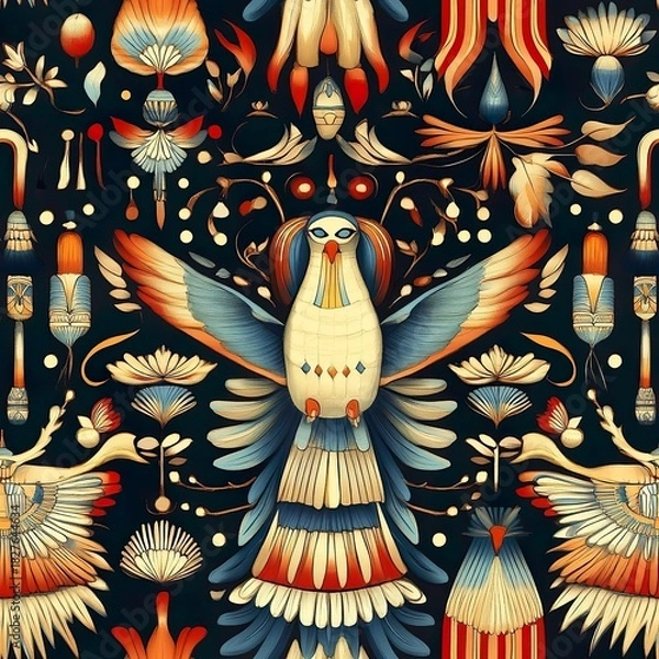 Obraz Egyptian Cartouche Inlaid Seamless Pattern Tileable Gemstone Design