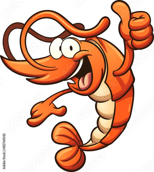 Obraz Cartoon shrimp with thumbs up hand sign. Vector clip art illustration with simple gradients. All in a single layer.