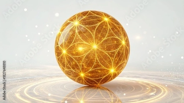 Obraz Golden sphere with flower of life pattern isolated on white background