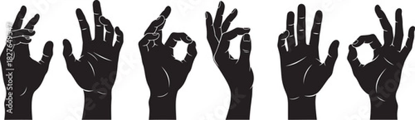 Obraz Set of hand gesture illustrations communication with fingers and palms vector design for demonstrating body language