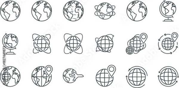 Obraz Set of globe icons simple line art vector illustration perfect for geography travel or international business designs